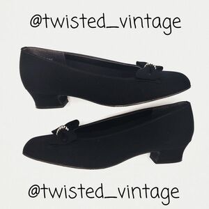 New Vintage Magdesians Shoes Black Bow Rhinestone Heels 9 9.5 Victorian Style